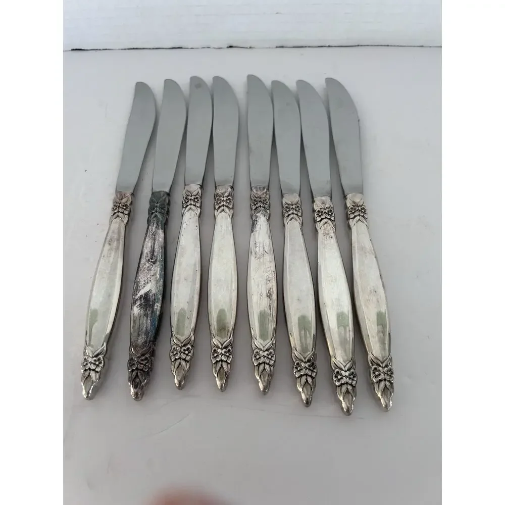 1847 Rogers Bros International Silver Plate Garland Lot of 8 Dinner Knives